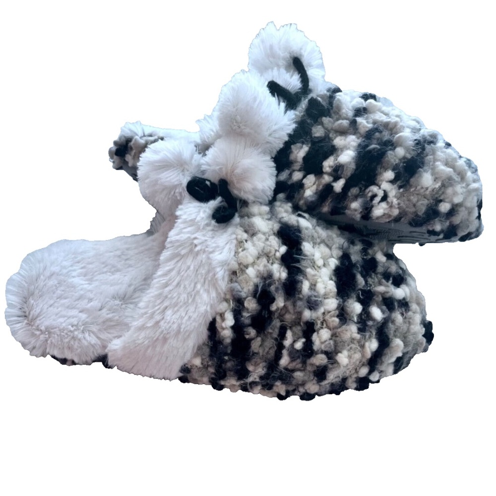 INC Women's Popcorn Knit Pom Pom Slippers in Black & White Size S (5-6)
